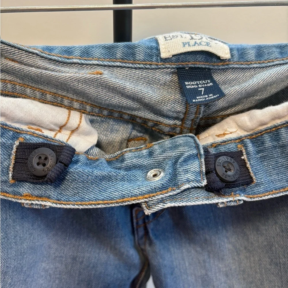 The Children’s Place Light Wash Denim Bootcut With Adjustable Waist Tabs- Size 7